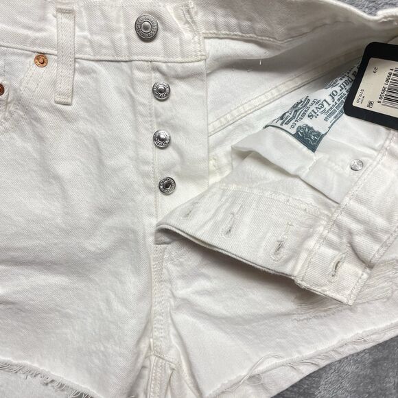 Levi's Premium 501 High Rise Distressed Off-White Denim Shorts Women's Sz 29 - Picture 4 of 15